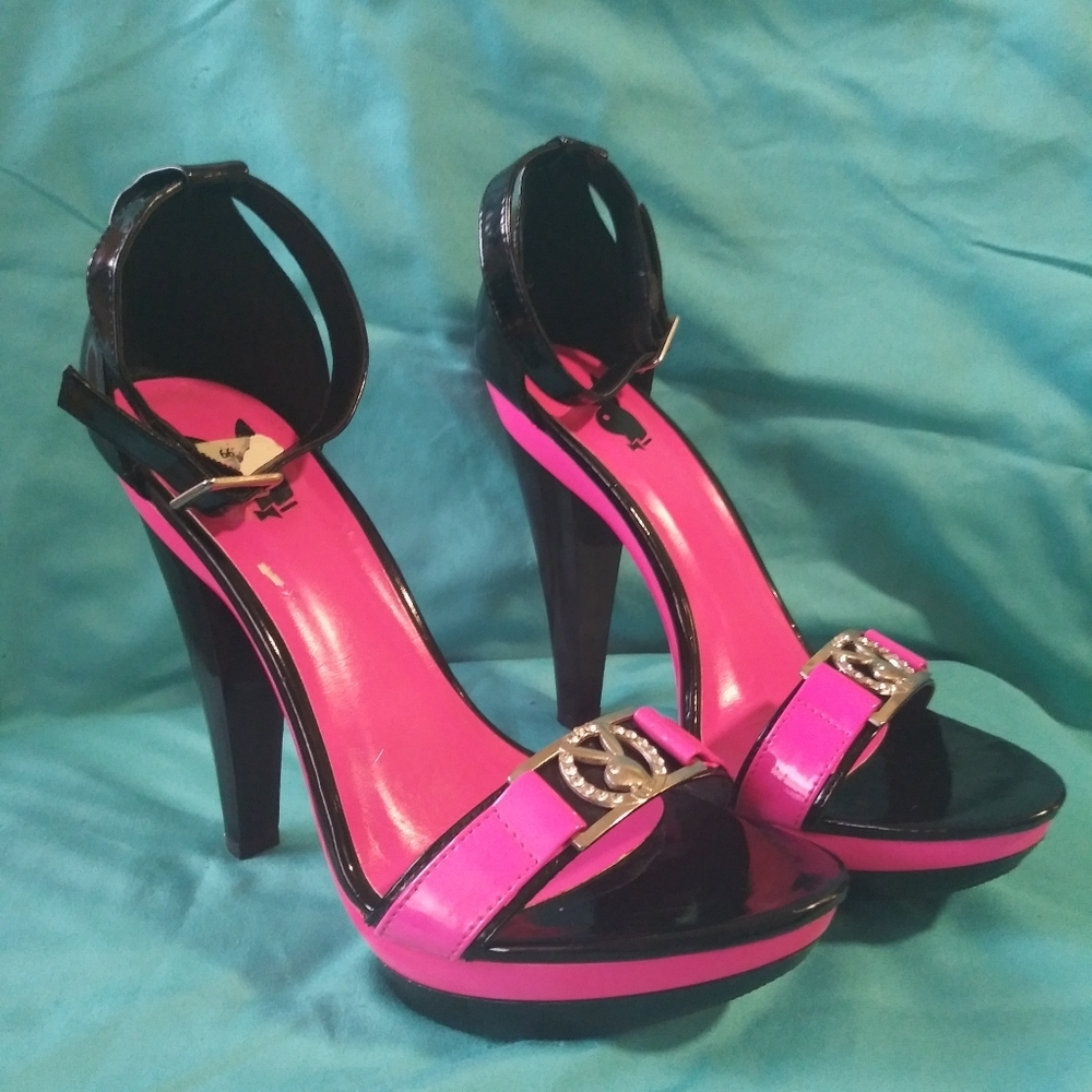 Rare Playboy Womens Shoes Pink Black Heels